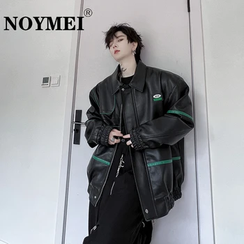 NOYMEI, Американская мода контрастного цвета, осень 2023, черная Мужская куртка из искусственной кожи с лацканами, универсальное Новое мужское пальто, Шикарный WA2687