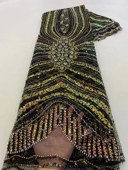 N2024 Африканская Вышивка Блестками Высокого Качества С Великолепным Бисерным Узором Сетчатая Ткань Французский Тюль Сетчатая Ткань Швейное платье DIy