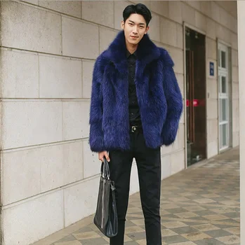 2023 Пушистые зимние мужские меховые пальто Fuax, Кожаная куртка с отложным воротником, однобортное мужское пальто оверсайз из искусственного лисьего меха XL681