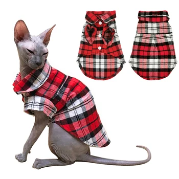 Летняя одежда для маленьких кошек Sphynx, Классические клетчатые рубашки для кошек, Хлопковые костюмы для котенка, Жилетка для щенка, одежда для кошек