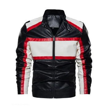 Весенне-осенняя мужская мотоциклетная кожаная куртка, модное пальто из искусственной кожи на молнии со стоячим воротником в тон, байкерские куртки из искусственной кожи