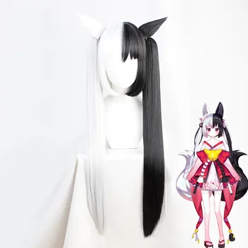 VTuber Alice Mana Парик с ушами Project Paryi Косплей Черный Смешанный Белый Прямые синтетические волосы длиной 80 см для кавайных девушек