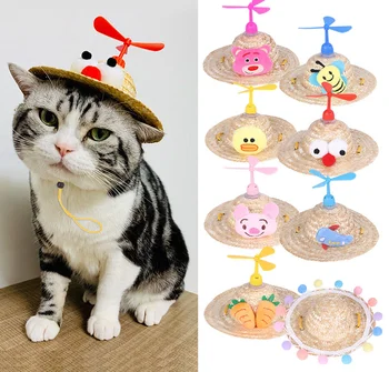 Милое летнее сомбреро, уличная Регулируемая соломенная шляпа для собак и кошек из плетеной соломы