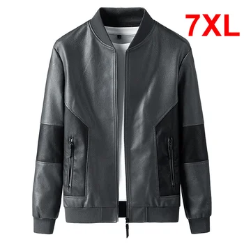 Роскошные куртки из искусственной кожи, мужская демисезонная кожаная куртка в стиле пэчворк, пальто, мужская модная повседневная верхняя одежда с круглым вырезом, большие размеры 7XL HA128