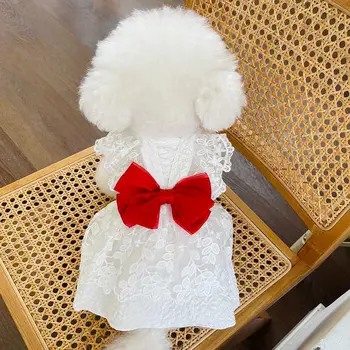 Ins Летняя новая одежда для собак, свадебное платье, кружевное платье с бантом, одежда для кошек Тедди Бишон, гавайское платье, Милые платья для собак