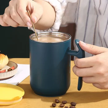 Кружка для кофе с молоком из нержавеющей стали, Двухслойная Герметичная Кофейная чашка с крышкой, Кухонная Посуда для напитков, Кружка для чая на завтрак
