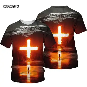 Мужская футболка с 3D-принтом креста Jesus 2021, Летние футболки с круглым вырезом и коротким рукавом, топы, мужская одежда в христианском стиле, модная повседневная футболка