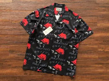 Высокое качество 1:1  
 Пляжная рубашка WACKO MARIA с принтом розы, мужская и женская уличная одежда, гавайские футболки