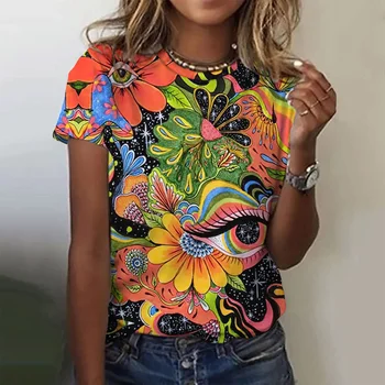 Летние модные женские футболки с 3D принтом, топ с рисунком лица для девочек в стиле харадзюку, яркая индивидуальность, футболка с коротким рукавом, одежда оверсайз