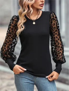 Женская сетчатая жаккардовая футболка в стиле пэчворк с длинными рукавами, весна-осень, однотонные облегающие футболки, пуловеры, топы