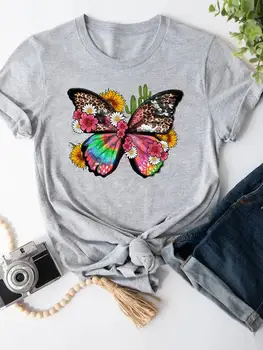 Cactus Butterfly Прекрасная модная летняя рубашка с героями мультфильмов, футболки с коротким рукавом, Женская футболка с принтом, графическая футболка