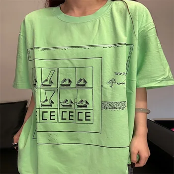 CAVEMPT Винтажная, окрашенная воском в Яблочно-зеленый цвет с геометрическим рисунком, мужская и женская футболка с коротким рукавом 1: 1