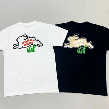 2023 Летняя футболка с логотипом Human Made Для мужчин и женщин, Хлопковая футболка с карманом, вышитые футболки с принтом кролика в виде сердца, графические футболки