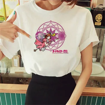 Футболки Sakura Card Captor, женская летняя уличная футболка для девочек, одежда y2k