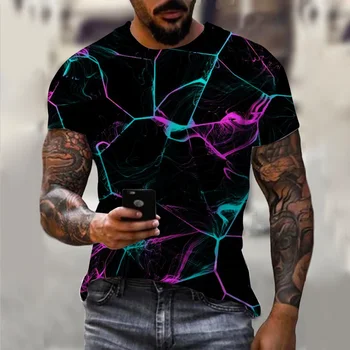 Модная мужская футболка 2023 года с классической геометрической графикой, напечатанная на 3D-принтере, с коротким рукавом, летняя одежда из полиэфирного волокна большого размера