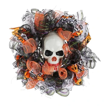 Красочный венок из черепа на Хэллоуин для жуткого домашнего декора и празднования вечеринки