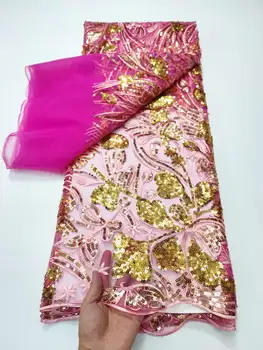 Африканская кружевная ткань 2023 новейшая индийская ткань сари, высококачественный тюль, кружевная ткань с 3D блестками для свадебного платья YYZ829