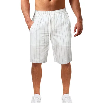 Новые мужские шорты с завязками в вертикальную полоску, хлопчатобумажная пляжная одежда с эластичным поясом, повседневные мужские пляжные шорты на открытом воздухе, короткие брюки