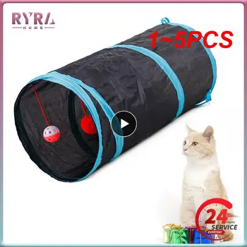 1 ~ 5ШТ Складной туннель для домашних животных для игры с кошками и котенками, многоцветная игровая трубка 50x25 см, 2 отверстия, Забавный длинный туннель, игрушка для котенка, домашнее животное
