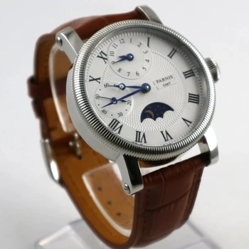 Модный серебряный корпус Parnis 43 мм, Синие стрелки, кожаный ремешок GMT, мужские часы с механическим заводом, лучший люксовый бренд, мужские подарочные часы