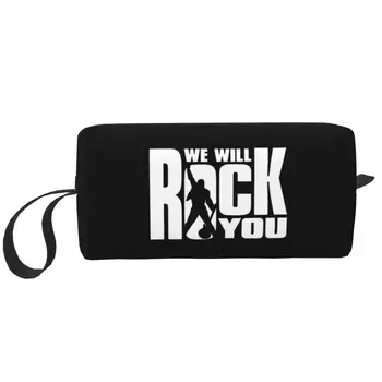 Изготовленная на заказ сумка для туалетных принадлежностей We Will Rock You, женская сумка для макияжа королевской рок-группы, косметический органайзер, женская коробка для хранения косметики