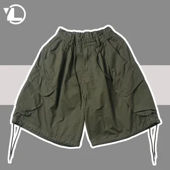 Японские шорты-карго Мужские Женские Летние Дышащие Свободные Широкие короткие брюки Harajuku Повседневные прямые рабочие шорты с большим карманом