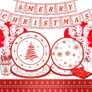 Санта Клаус Скатерть Флаг Украшение Рождественская вечеринка Посуда Рождественский Снеговик Бумажная Тарелка Чашка Набор одноразовой посуды