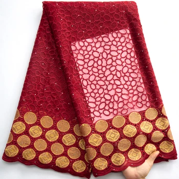 Кружевная ткань из Нигерийской швейцарской вуали 2023, Высококачественное Африканское хлопчатобумажное кружево С камнями, 5 ярдов Сухого кружева Для женщин, вечернее платье Y3458