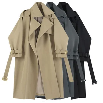 Женский тренч, осень 2023, уличная мода в корейском стиле, Свободная ветровка цвета хаки, женская однобортная повседневная куртка, пальто