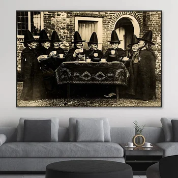 Dark Academia Art The Witches Tea Party Принты плакатов для домашнего декора гостиной, Готическая Винтажная картина на холсте, Настенный художественный подарок