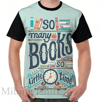 Мужская футболка с забавным принтом, женские топы, футболка, так много книг, так мало времени, графическая футболка, повседневные футболки с круглым вырезом и коротким рукавом