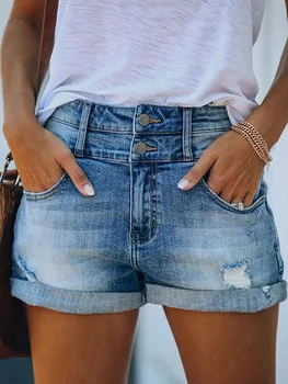 Сексуальные Рваные Обтягивающие джинсовые шорты с завышенной талией и карманами, уличная одежда, женские хлопковые модные джинсовые шорты-стрейч с дырочками