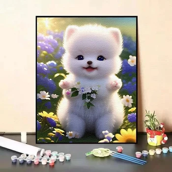 Цифровая картина маслом Cute dog fill color D girl birthday отдел ручной росписи декоративной живописи