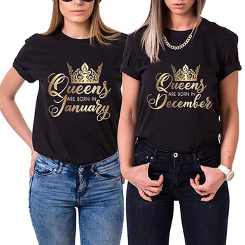 Футболки Golden Crown Queen Рождены в январе-декабре, футболка с графическим принтом, женская одежда, футболка, топы для вечеринки по случаю дня рождения Femme