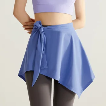 Женская юбка для танцев и йоги со встроенными шортами, противоскользящая спортивная одежда средней длины, Удобные хлопчатобумажные платья