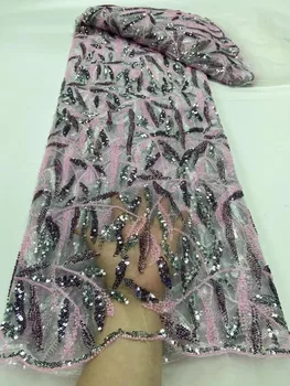 Африканская кружевная ткань 2023 Высококачественная Французская сетчатая кружевная ткань с блестками Нигерийская кружевная ткань для вечернего платья