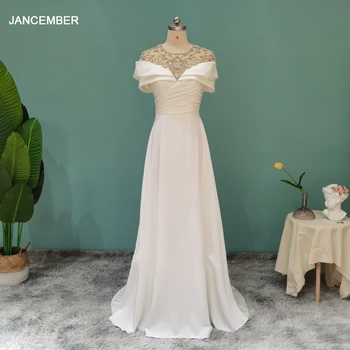 SCZ133 Элегантные вечерние платья из белого атласа с короткими рукавами, Длинное Роскошное женское вечернее платье с кристаллами, расшитое бисером для свадьбы