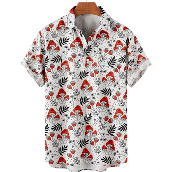 Мужская летняя грибная винтажная гавайская рубашка с коротким рукавом, модная повседневная одежда с цветочным гладким рисунком в стиле харадзюку, социальная одежда на заказ