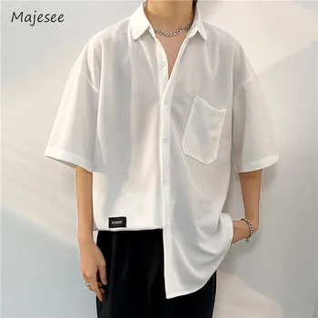 Рубашки M-3XL, мужские футболки, Винтажный дизайн карманов, универсальные топы с коротким рукавом, Базовая мужская одежда Ins, Офис Harajuku