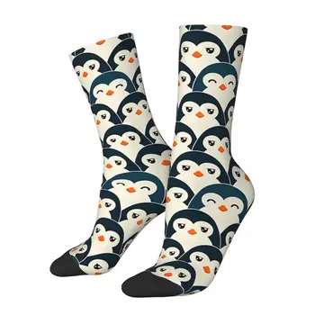 Винтажные мужские носки Face Rows с изображением животных-пингвинов, унисекс, уличный стиль, бесшовные носки с принтом Happy Crew в подарок