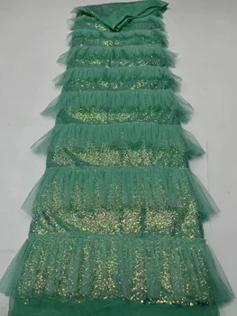 Новейшая кружевная ткань Высокого качества 2023 Африканская вышивка Тюль Для шитья Вечерние Свадебные Синие Нигерийские сетки Французская сетка с блестками