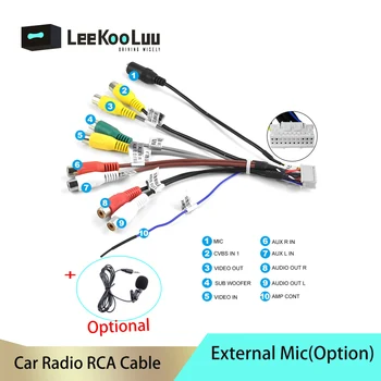 Leekooluu RCA Кабель Выходной Провод для Автомобильного Радио Android 2 din Внешний микрофон опционально